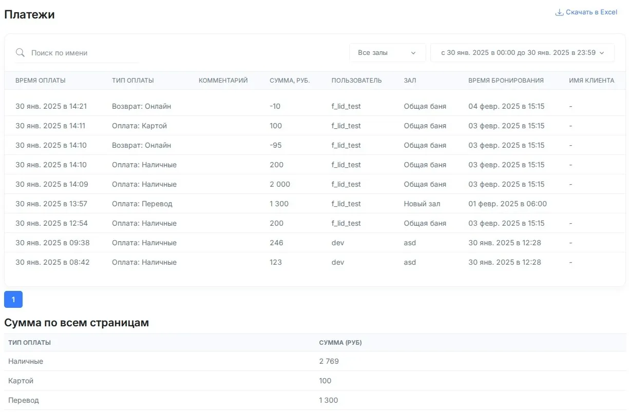 пример отчета о платежах